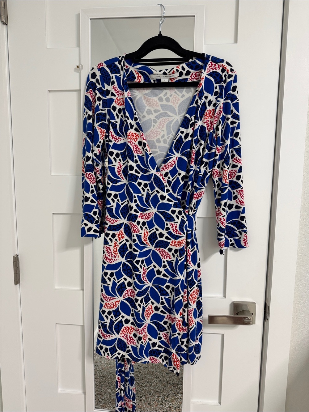 Diane von Furstenberg Blue, Red & White Graphic Print Dress - Petite